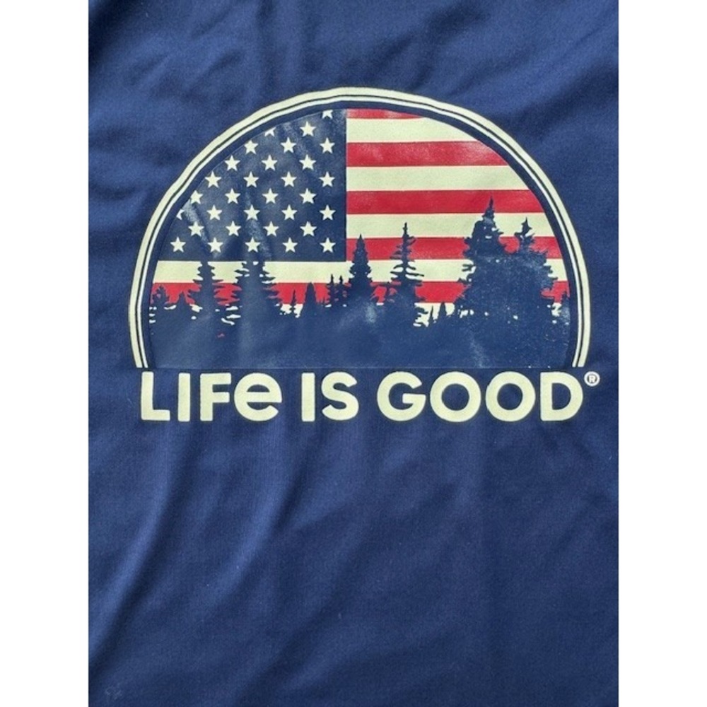 Life Is Good Blue USA Flag Trees Lightweight Long Sleeve Polyester Shirt MED - Picture 2 of 10